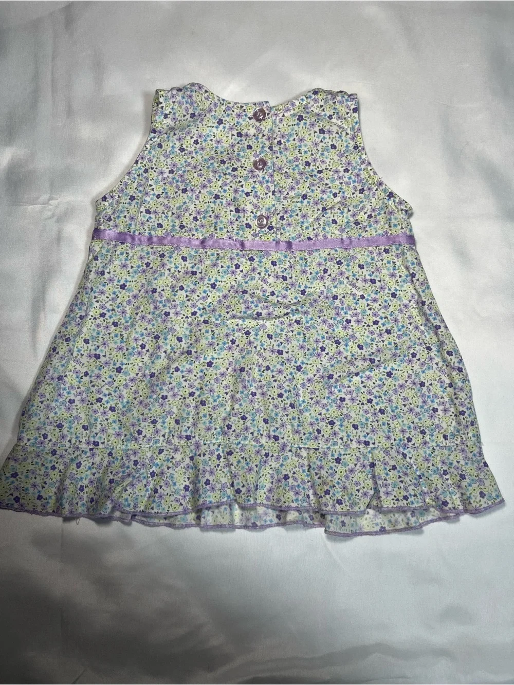 Vtg OshKosh B’gosh Baby Girls Dress 12M Purple Green Floral Bow 100% Cotton